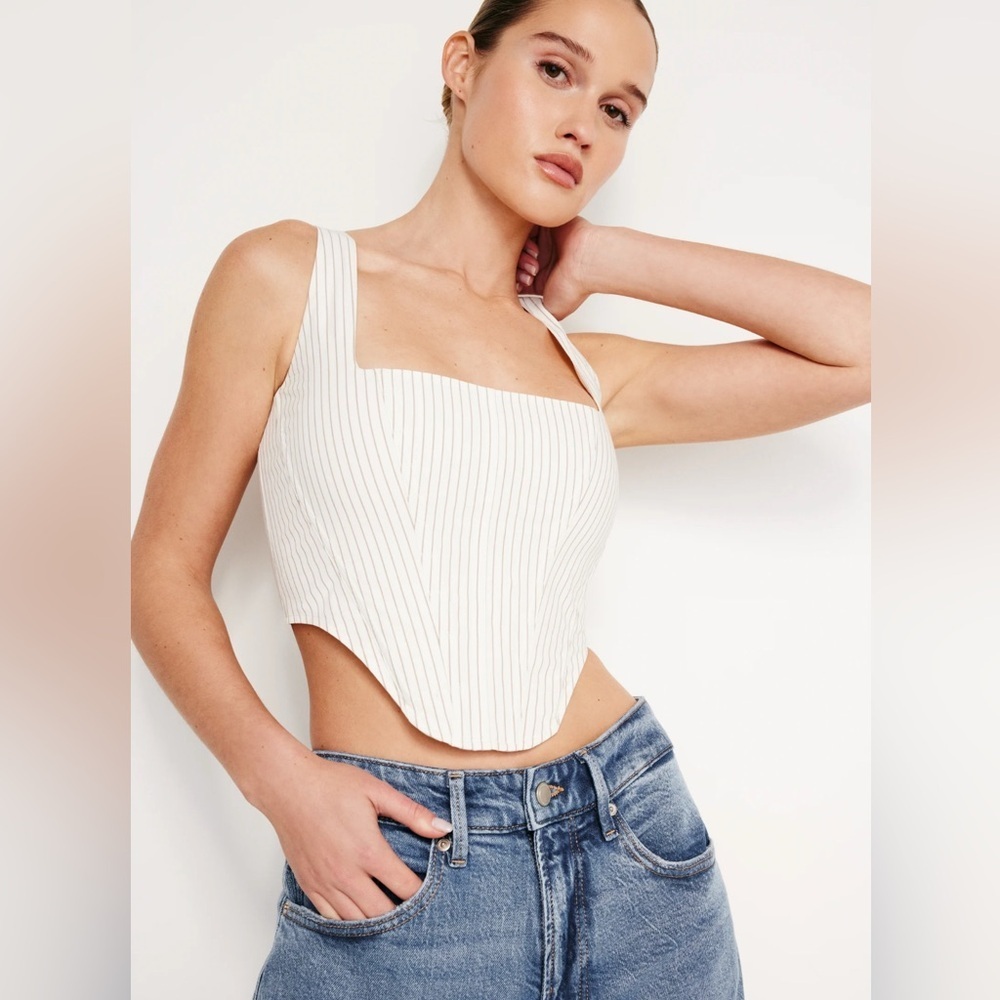 Good American Poplin Corset Bustier Top Size XL Cream Tan Sleeveless Stripe. New